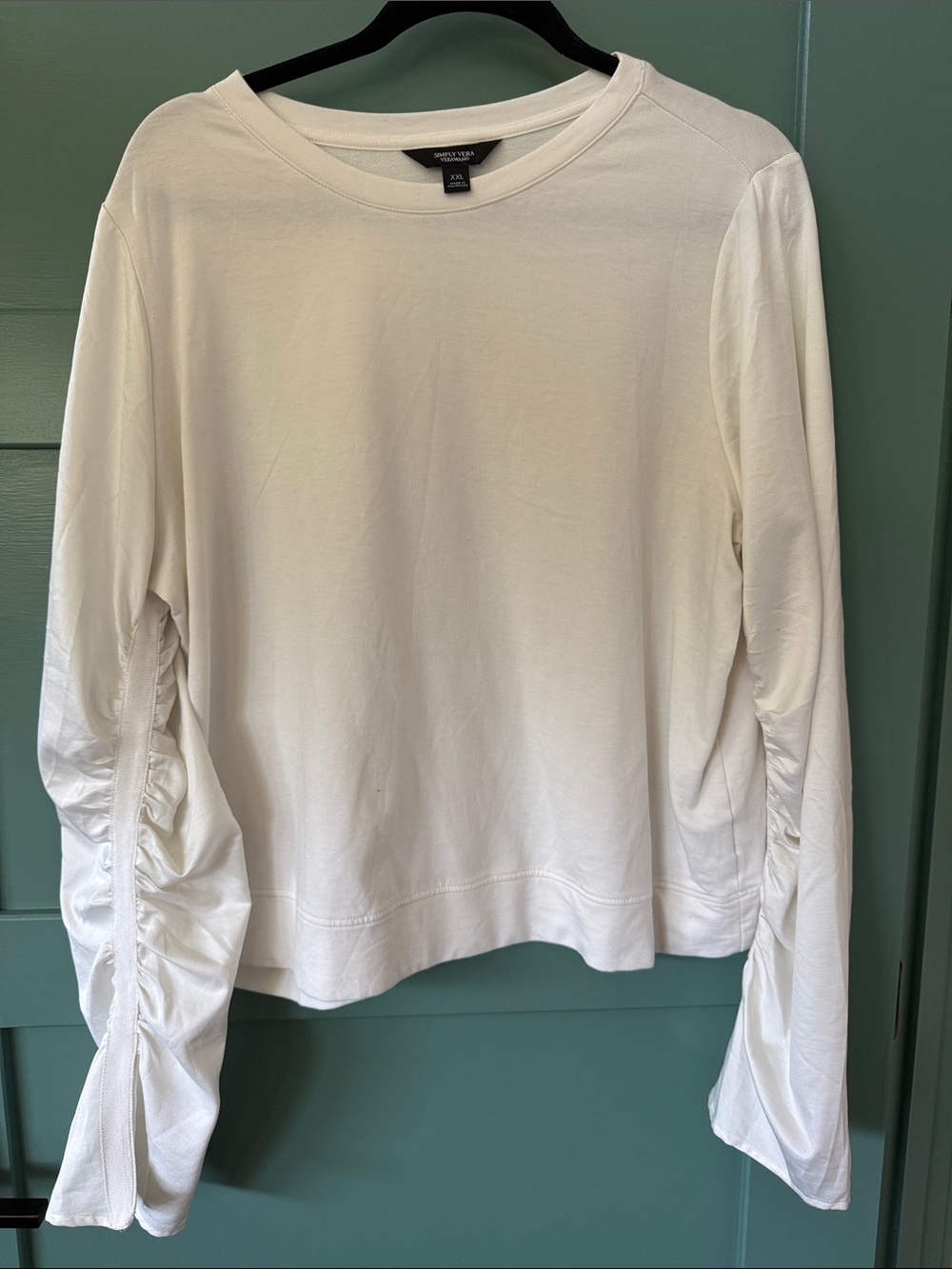 Simply Vera Vera Wang White Gathered-Sleeve Long Sleeve Tee